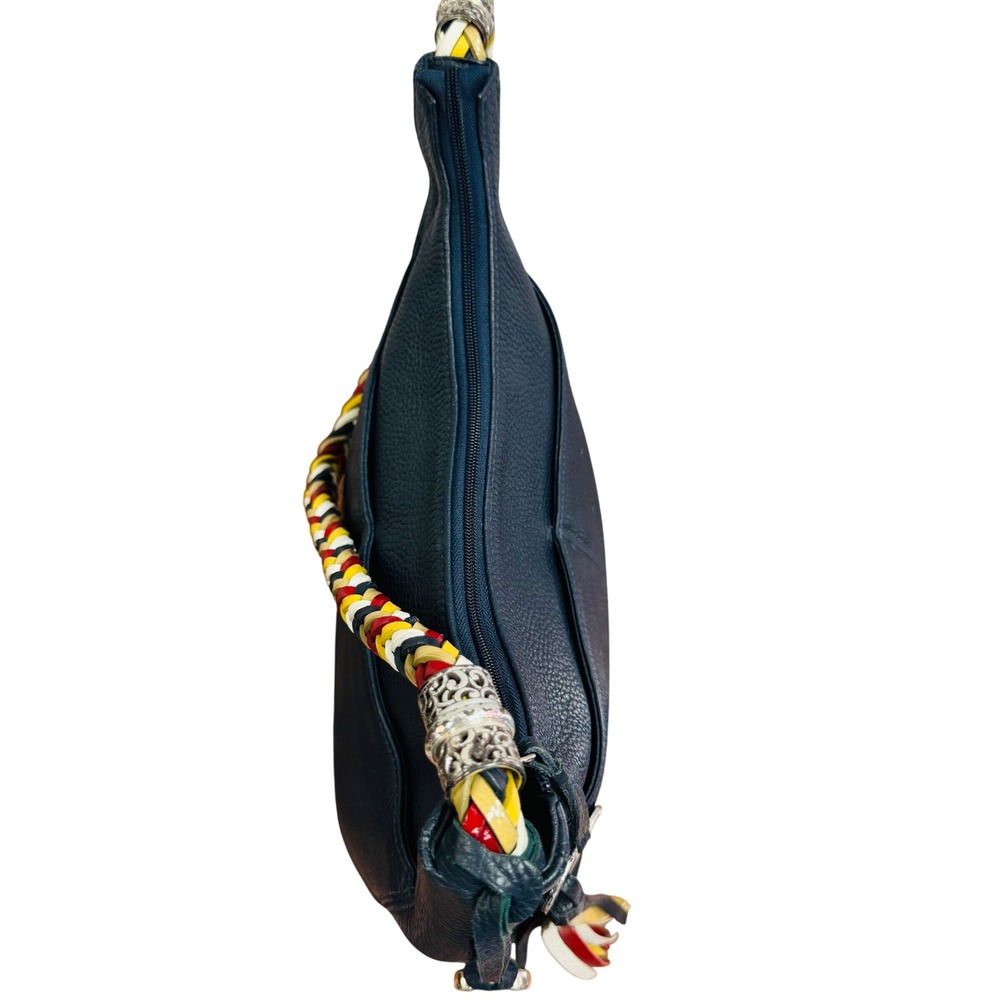 Brighton Navy Blue Pebbled Leather Hobo Bag Braided Multi Color Strap D946462 - Picture 6 of 11